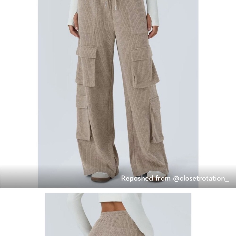 Wide-Leg Cargo Knit Pants in Taupe - Picture 3 of 6